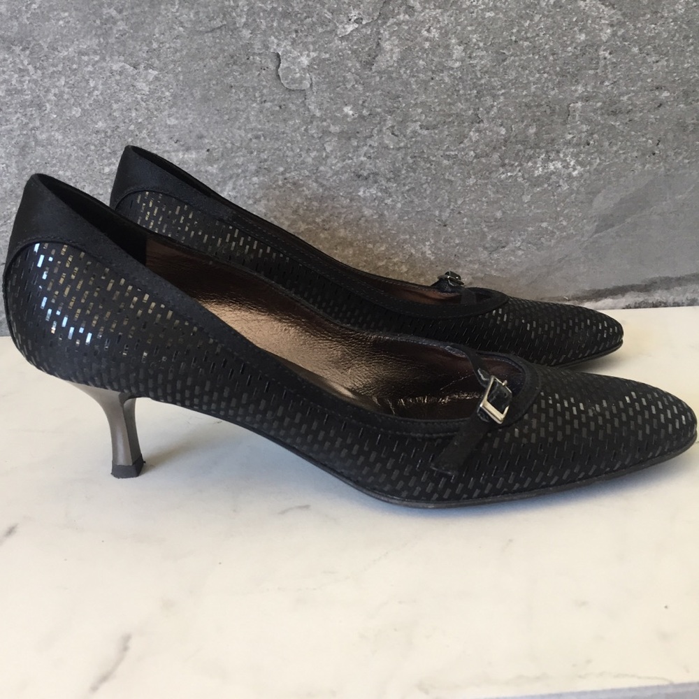 St.John Black Mirror Kitten Heels